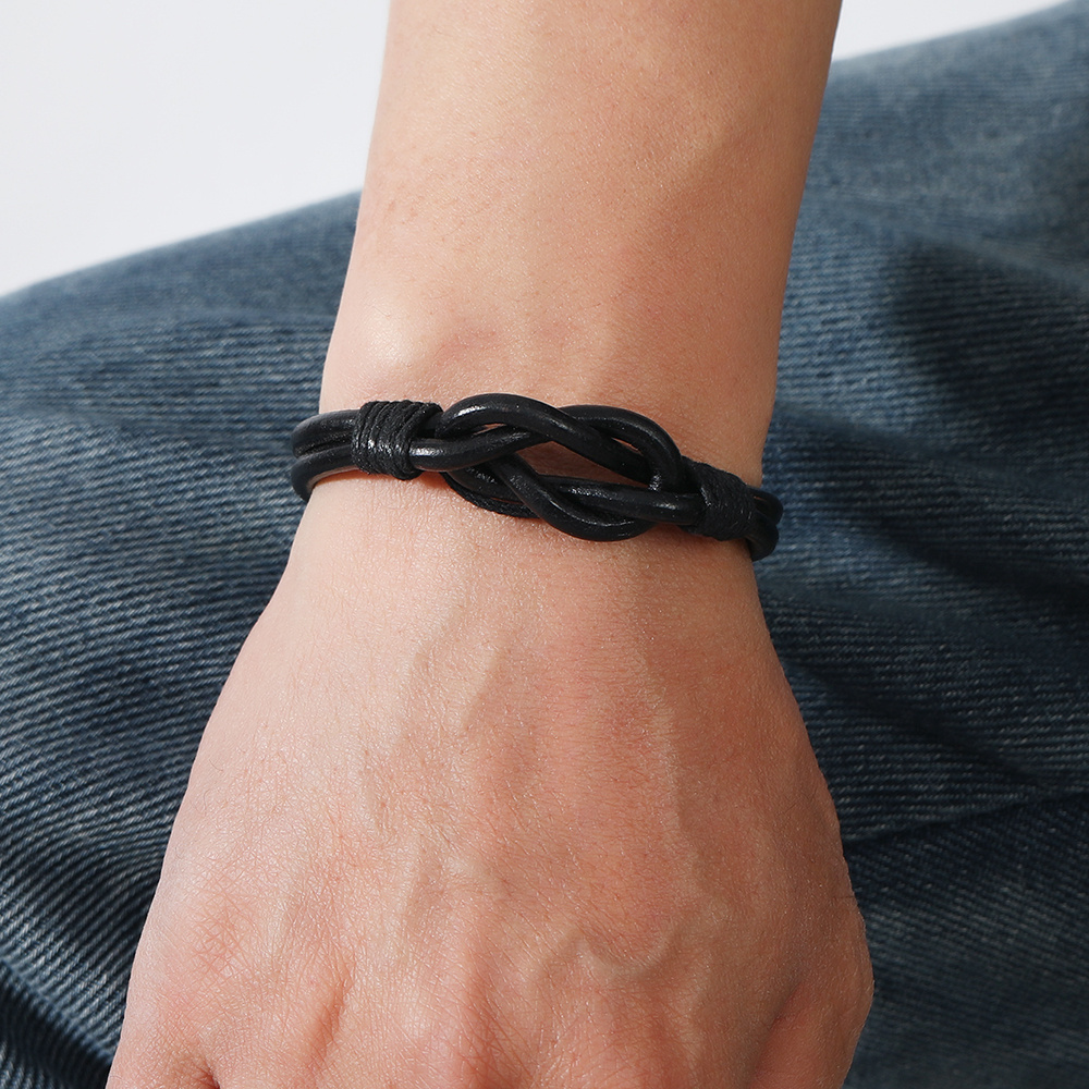 Unisex Faux Leather Braided Bracelet, Adjustable Accessory