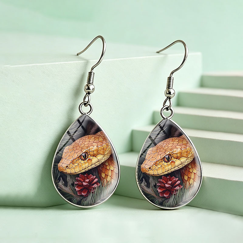 Unisex Golden Pine Snake Pinecone Teardrop Earrings