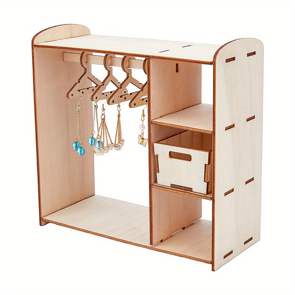 TEMU 1 Set Wooden Wardrobe Earring Hanging Display Stand, Home Wardrobe Earring Organizer With 8 Hangers, Papaya Whip Jewelry Making Display And