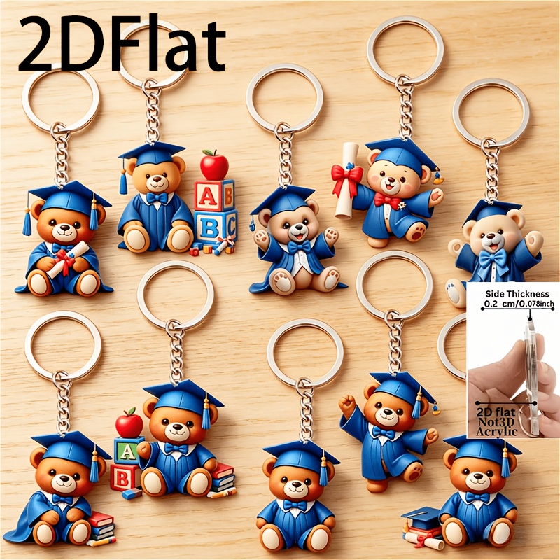 TEMU 2d Flat, 2d Flat 10pcs Bear Graduation Season Commemorative Keychain Set, Creative Shoulder Bag Charm, Birthday Gift, Graduation Party