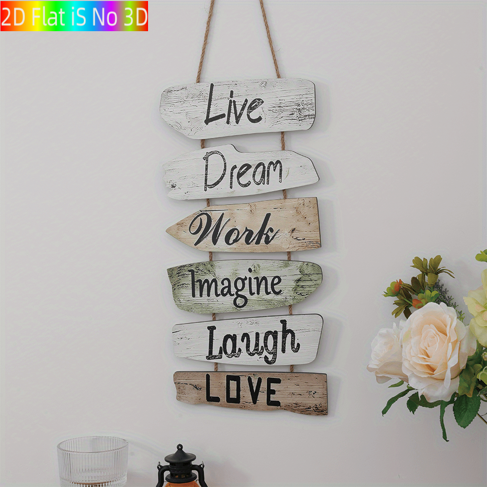2d flat 2d plane 6pcs rustic wooden inspirational wall decor   work   laugh love phrases   decor with jute rope ideal gift for holidays and birthdays inspirational gift