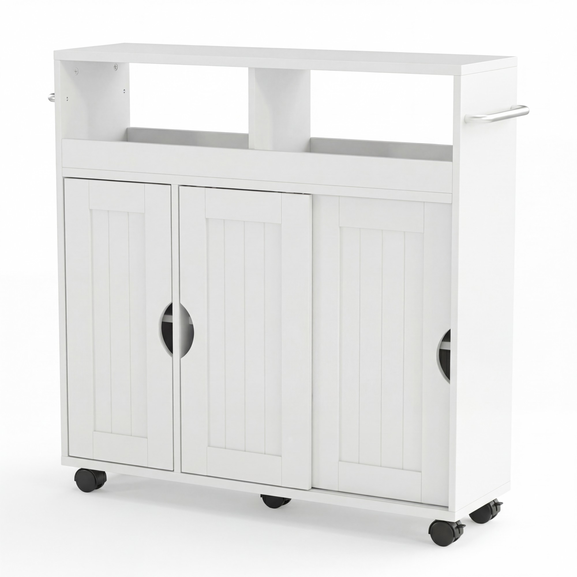 Image of Bathroom Cabinet With Wheels, Slim Side Storage Organizer With Adjustable Shelf & Towel Racks, Rolling Storage Cabinet, Freestanding Storage Unit For Living Room Kitchen Entryway, White