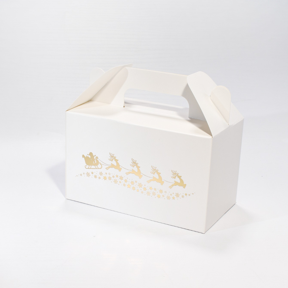 TEMU 5pcs Christmas Gable Favor Boxes With Integrated Handle, Golden Santa Sleigh Reindeer And Print, Red White Foldable Gift Packaging For Jewelry,