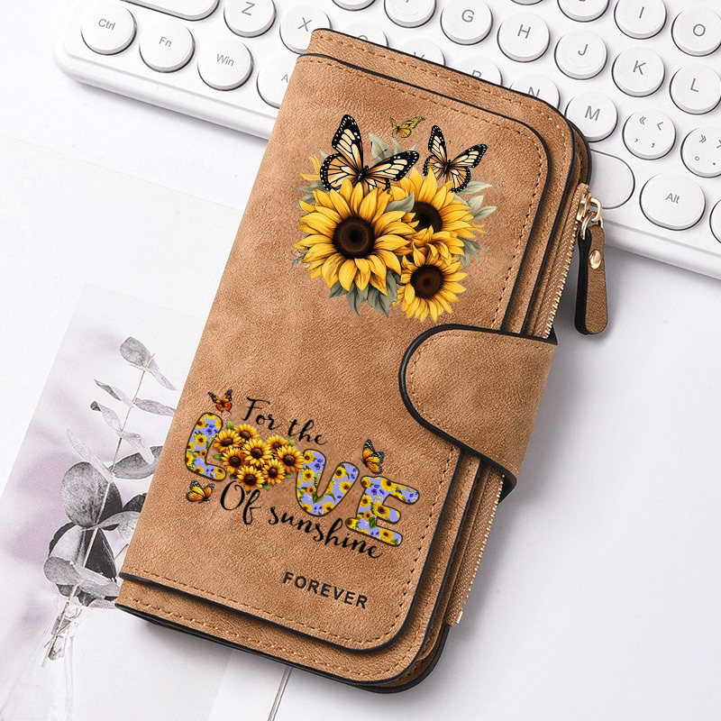 TEMU [sunflower Pattern Print] Large Capacity Women's Printed Long Zipper Wallet | Casual, Lining, Snap Closure, Random Floral Print, Suitable For