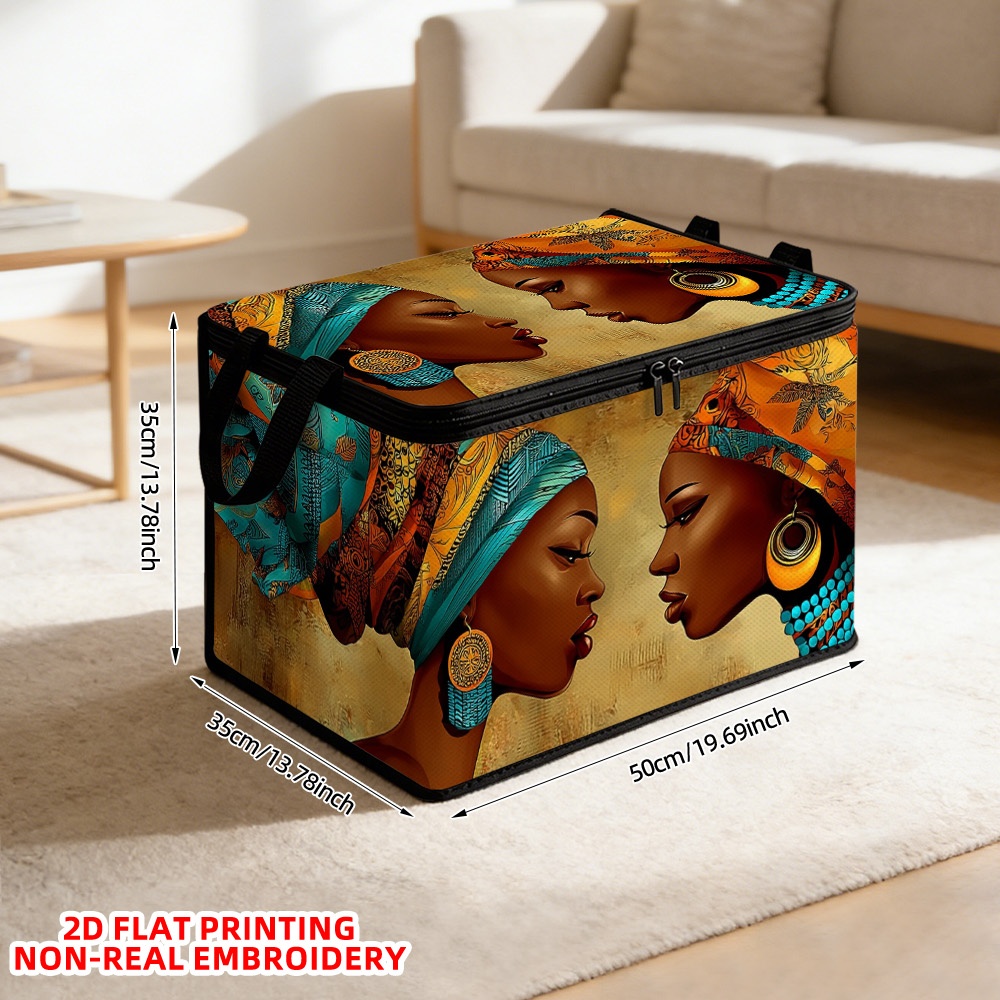 TEMU 1pc African Women In Vibrant Headdresses Printed Clothes Hamper, Shelf Baskets, Clothing Storage Basket | Polyester Laundry Basket With Lid,