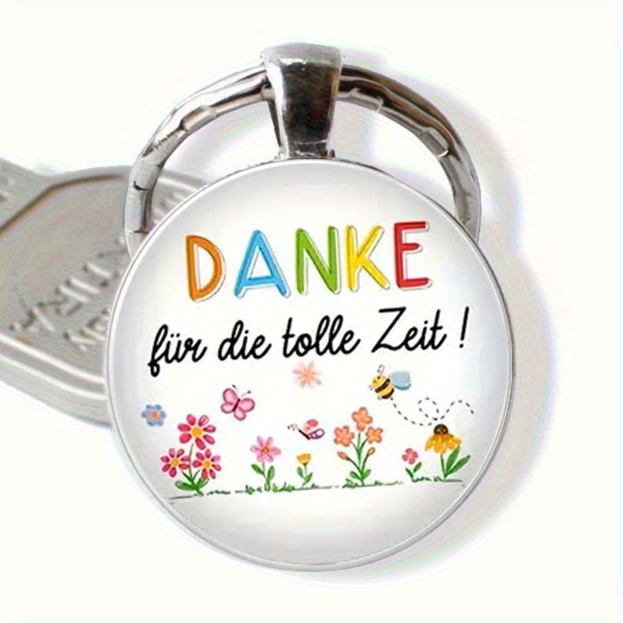 Pink And White Little German Flower And Bee Danke Time Keychain German Colleague Key Ring