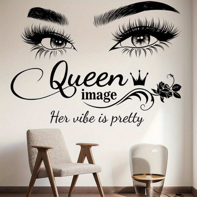 TEMU Stickers - Elegant Female Eyes & , Self-adhesive Removable Vinyl Decals For Living Room, Bedroom, Salon, Barber Shop - Modern Geometric