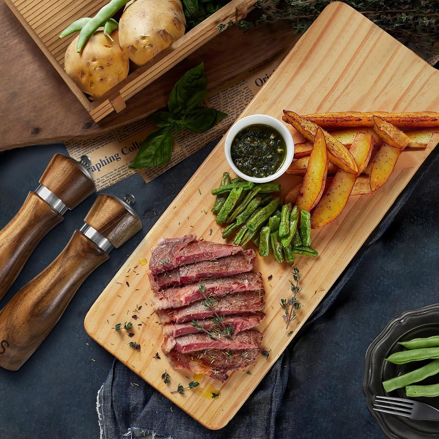 salt and pepper grinder set salt grinder refillable with wooden trays and spoon with adjustable salt and pepper mills for adjustable coarseness suitable for kitchens restaurants holiday gifts christmas gifts 4pcs Product details 3