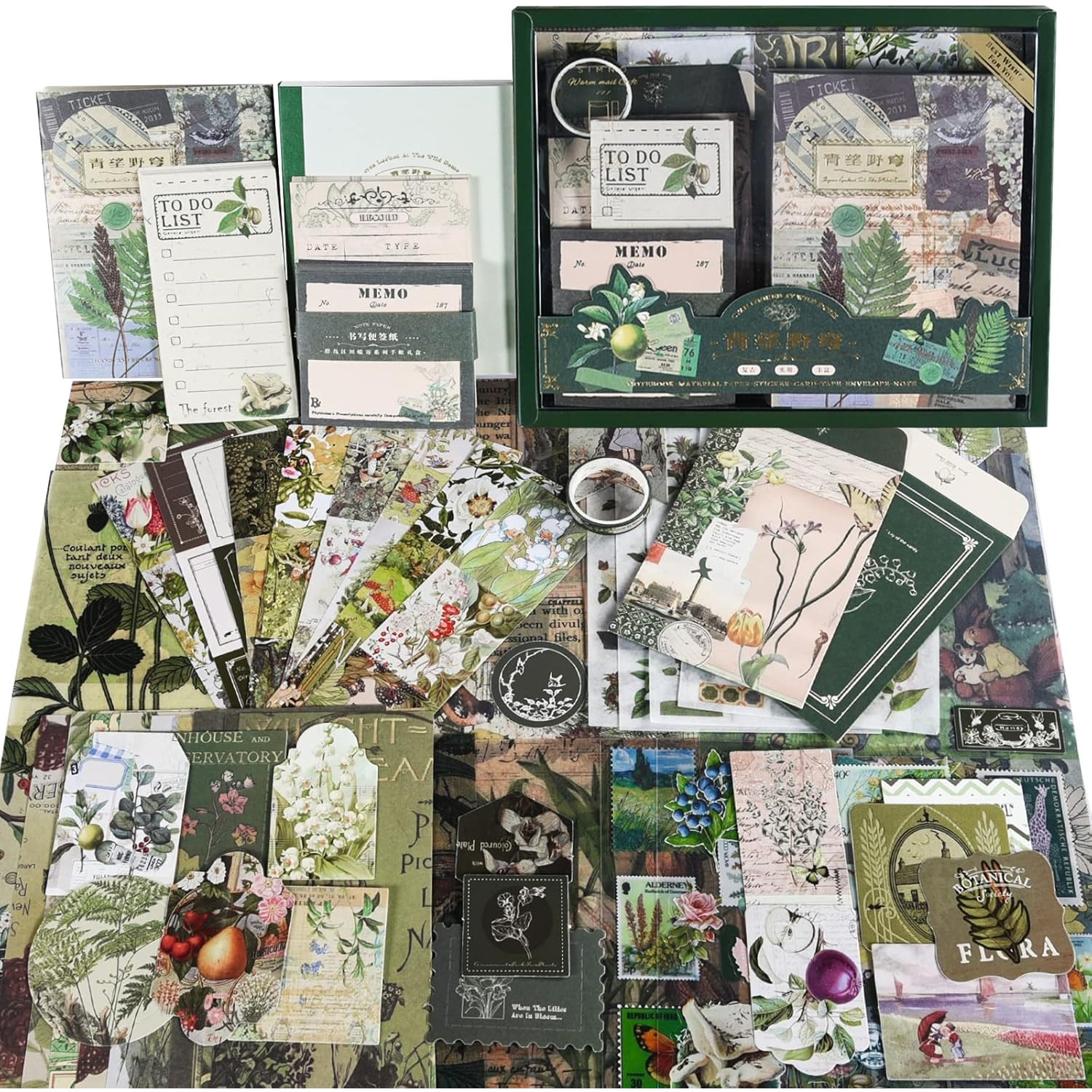TEMU Botanisches -Set - A6 Raster Notizbuch | Junk Journal Zubehör mit Papieren, Journaling Bastelgeschenk, Hellbraun, Alle Jahreszeiten