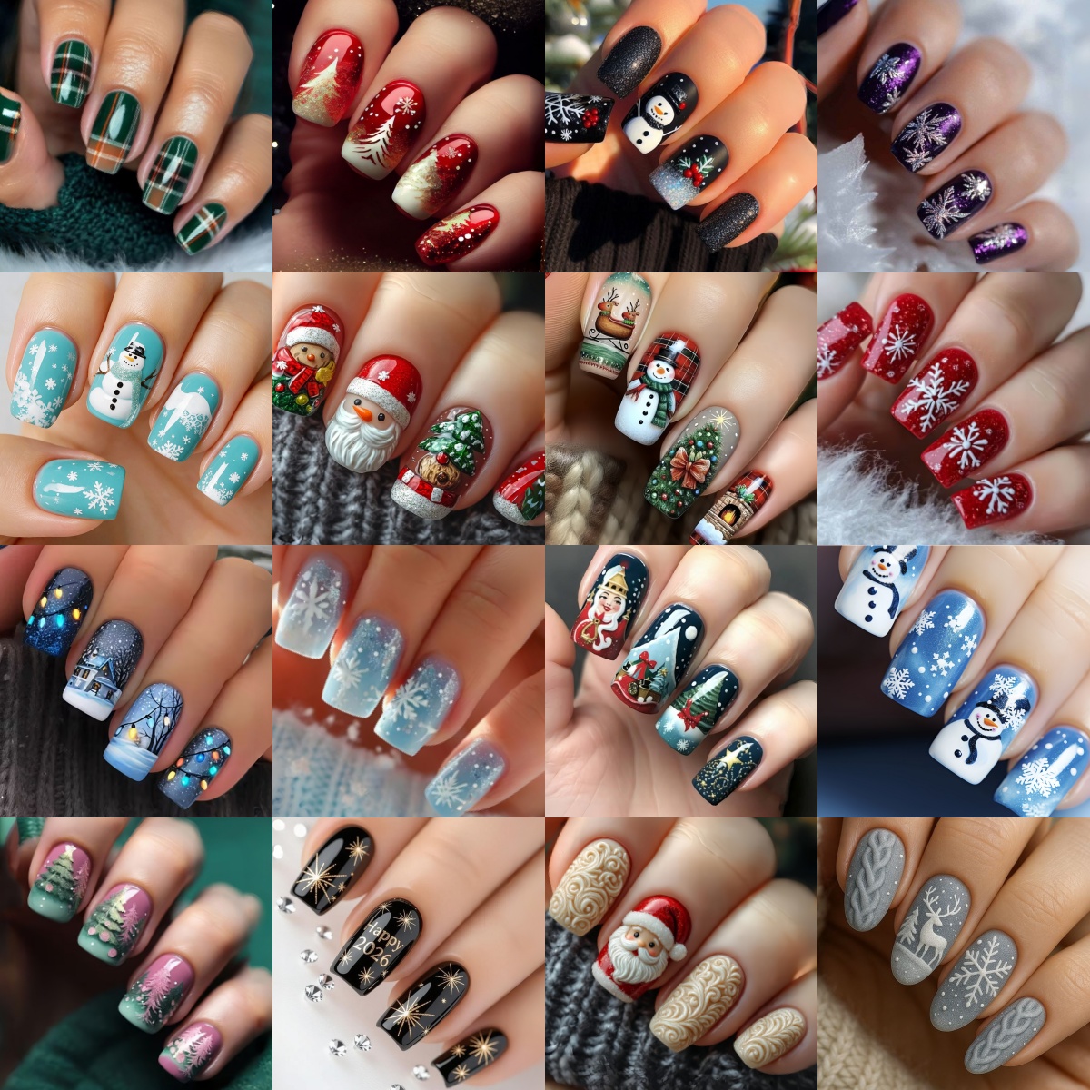 TEMU 96pcs Christmas Press-on Nails, Random Assortment, Christmas Tree, Santa Claus, Snowflake, Snowman Holiday Nails, Medium-length European Square