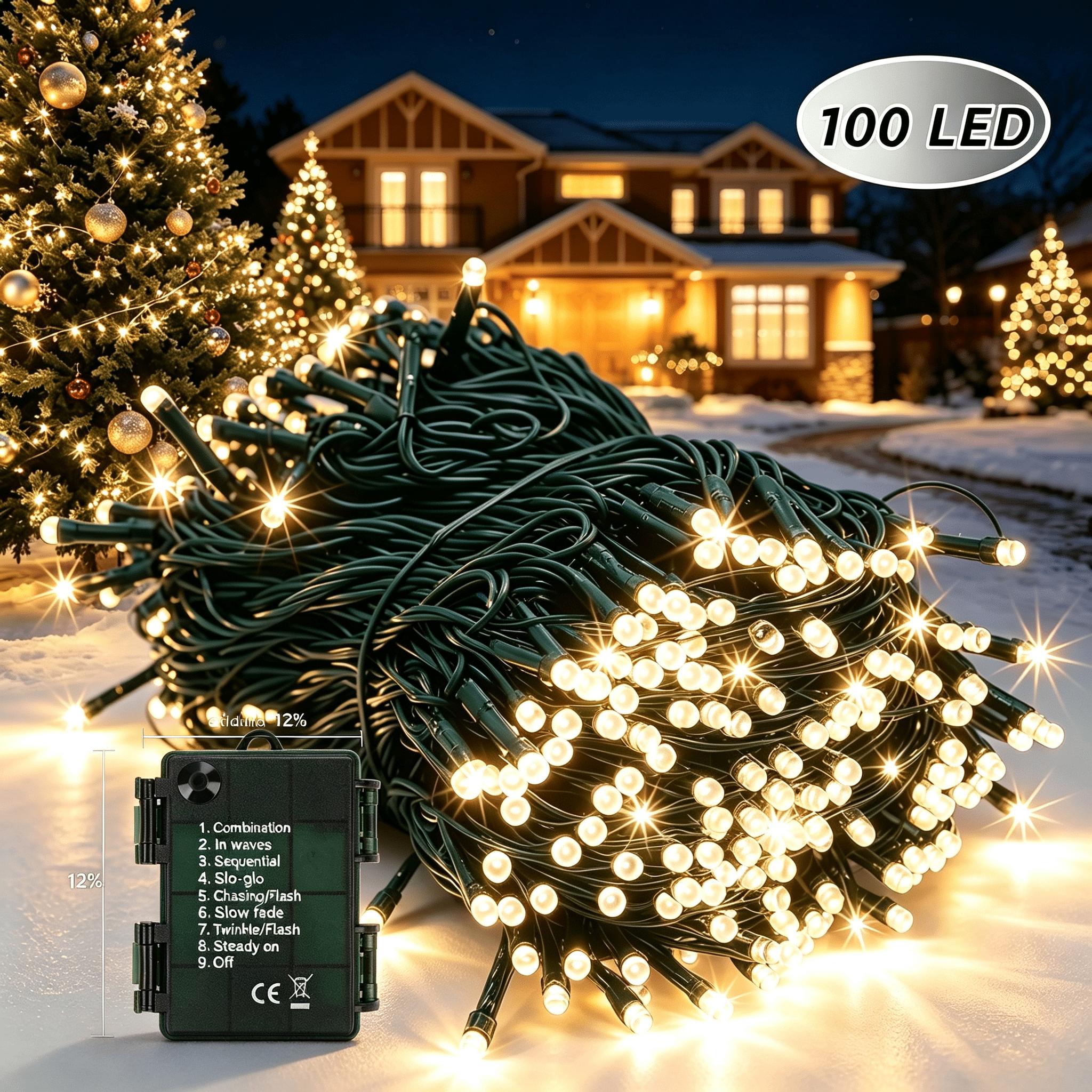 TEMU 1pc Battery-powered Christmas Dark Green String Lights, Warm Fairy Light Garland, 50/100/200pcs Led Elf Light Strings, 8 Lighting , Suitable For