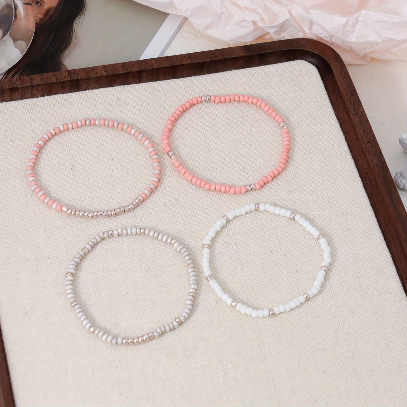 Boho Beaded Stretch Bracelet Set for Women Handcrafted Elastic Bead Bracelets