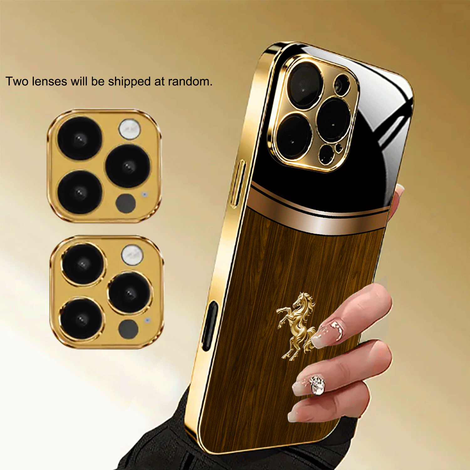 TEMU Phone Case: 2d (random Lens Frame) 1 Brown-golden Horse Electroplated Golden Hd Glass Phone Case, Suitable For Iphone 17/17 Pro/17 Air/17 Pro