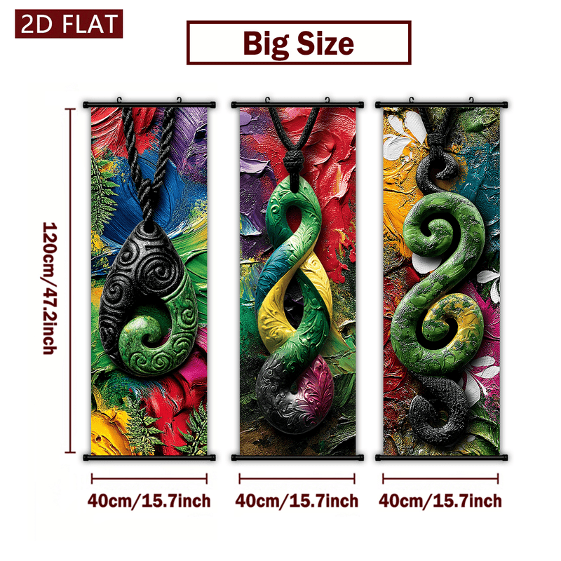 TEMU 2d Flat, 2d Flat, Posters Prints 2d/flat-3pcs Maori Style Jade Pendant Totem Thick Oil Painting Texture Plastic Scroll Hanging Painting High
