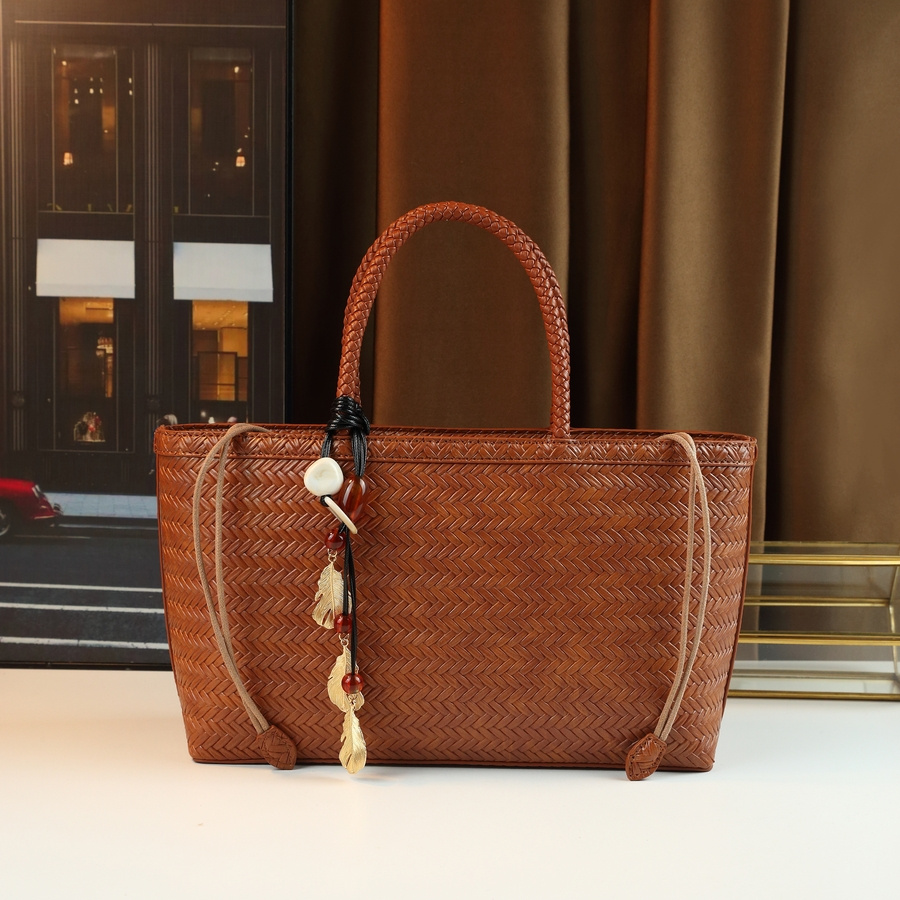 Coffee Brown Large Tote Bag carried by hand