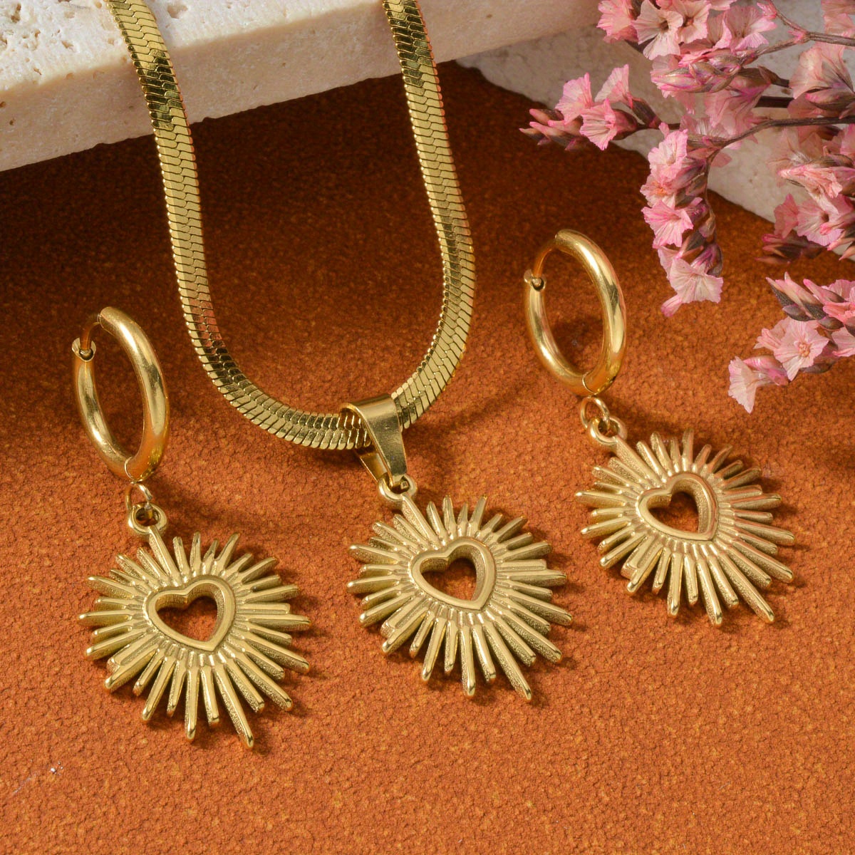 Valentine'S Heart Pendant Necklace & Earrings Set
