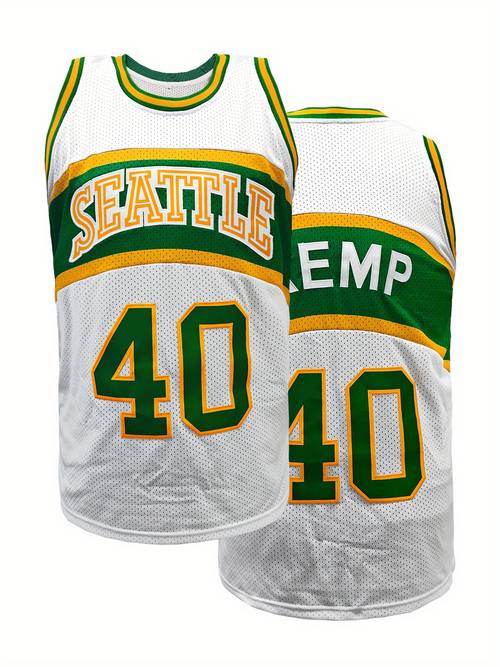 Men S #40 Basketball Jersey - Breathable Sleeveless Athletic Shirt with Green & Yellow Accents, SEATTLE & EMP Embroidery, Summer Training, Competitions & Casual Wear, Basketball Shirt, Sports Event Attire, Style, Durable Sports Fabric
