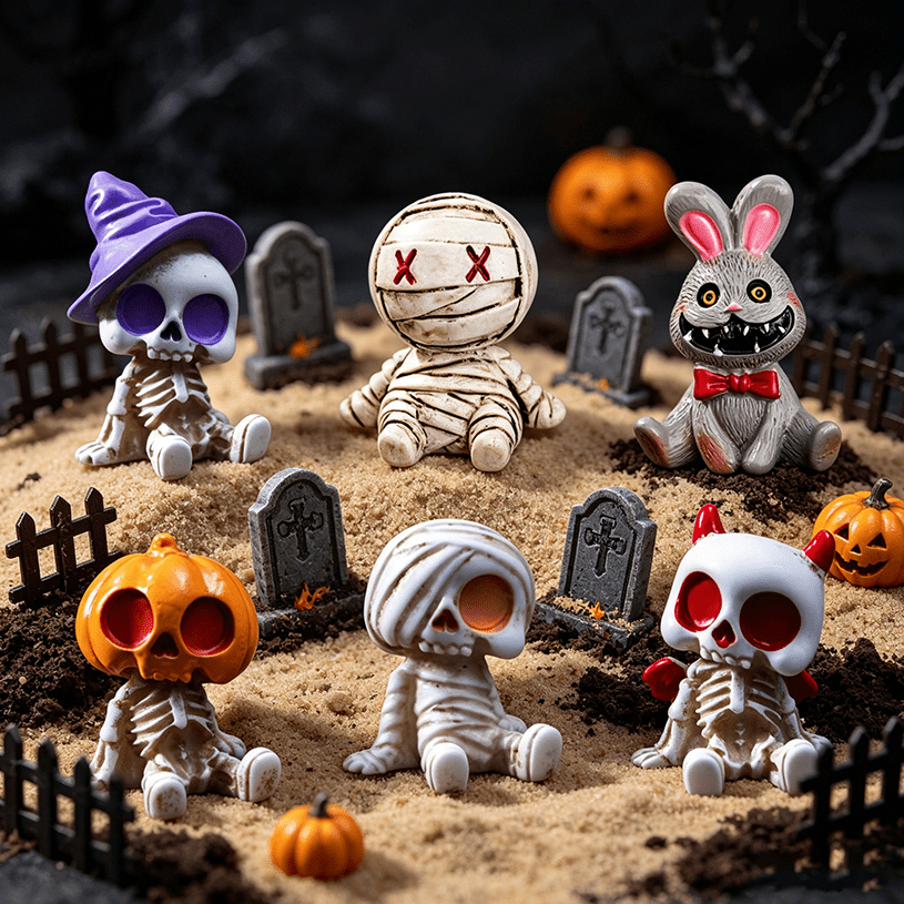 6pcs halloween spooky skeleton   figurines mini resin statues for car dashboard desk succulent pot fairy garden diy cute spooky ornament for halloween party decor holiday gift