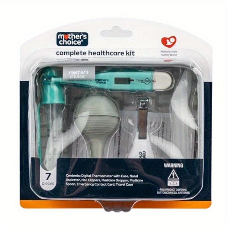 Mother's Choice Complete Healthcare Kit 3in1 Thermometer Nasal Aspirator Medicine Dropper and Spoon Baby First Aid Travel and Gift and Newborn Health Essentials Health Organiser