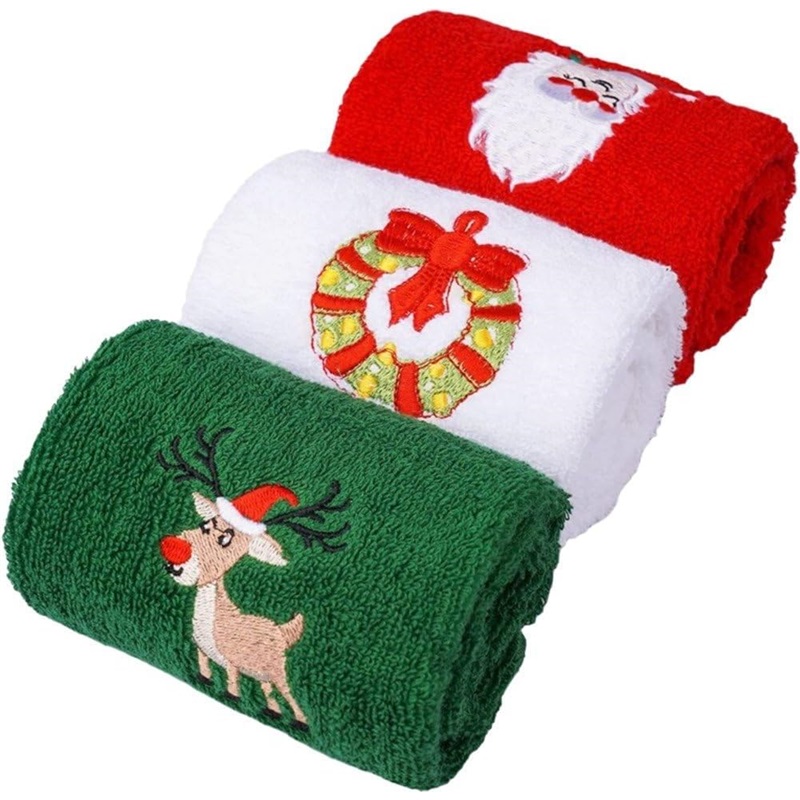 Holiday Hearth Towels three-piece embroidered Christmas towel set