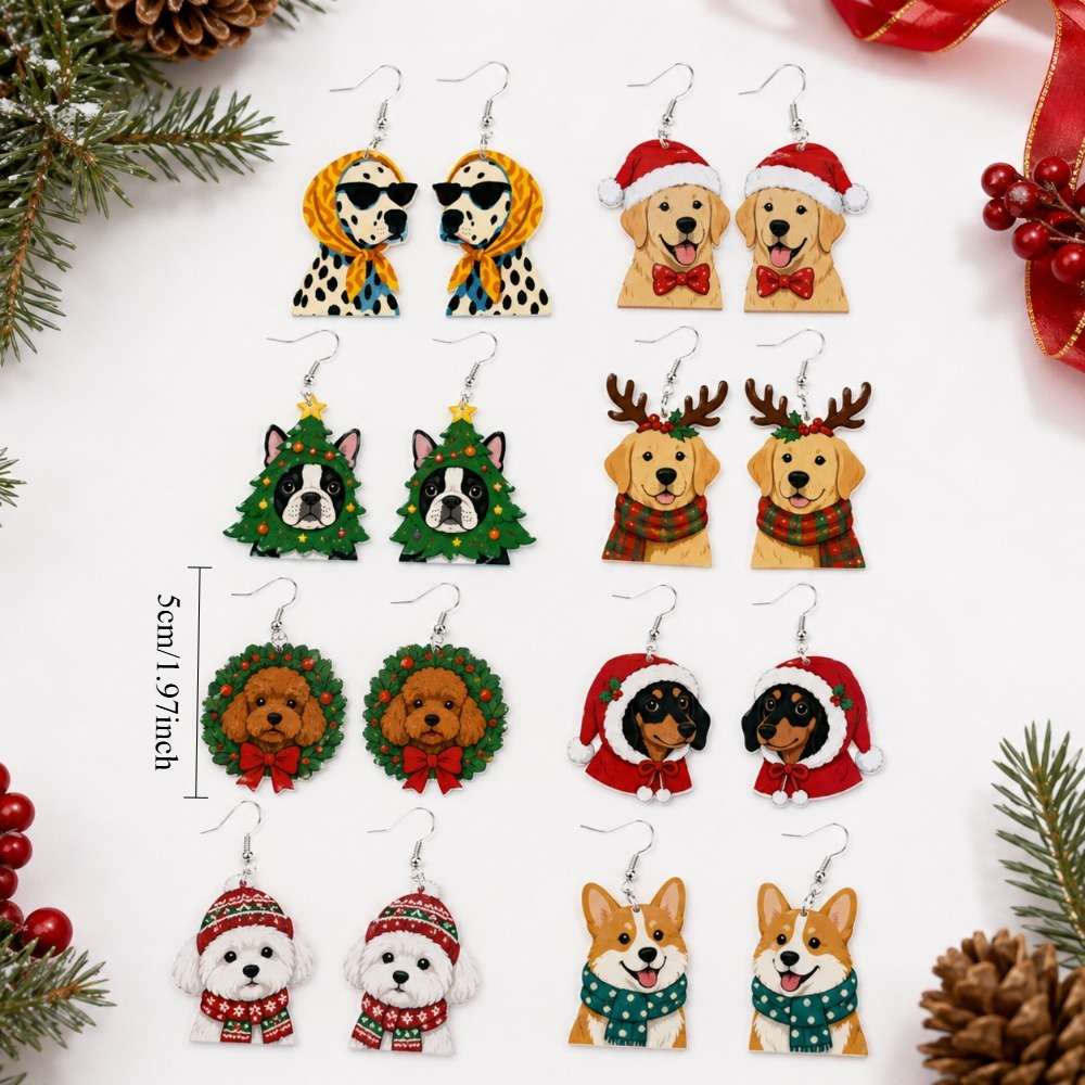 TEMU 16pcs/8-pair Women's Christmas Acrylic Earring Set, Cute , Santa Hat, And Christmas Tree Dangle Earrings, Vintage Aesthetic Holiday Jewelry,