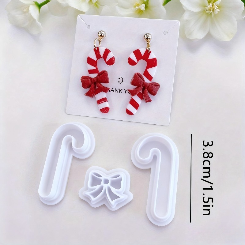 TEMU 3pcs Polymer Clay Cutters - Cane And Bow Tie Hollow Detail Tools, Red And White Striped And Glossy Bow Shape, Plastic Craft Molds Suitable For