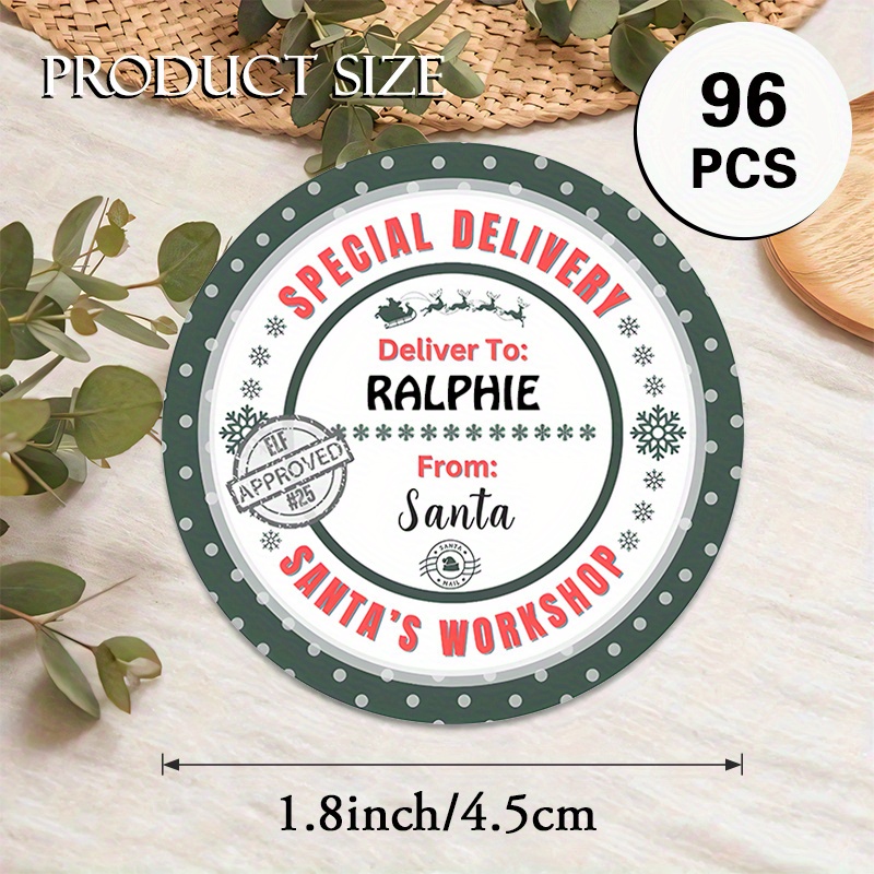 TEMU Custom 48/96pcs Christmas Round Stickers, Personalizable With Name, Etc. Santa Delivery Design. Applicable For Christmas Gifts, Decor Labels,