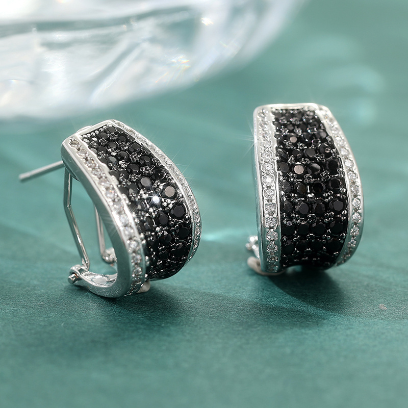 Image of Vintage Black Earrings For Women Pave Synthetic Cubic Synthetic Zirconia Unique Female Accessories Jewelry