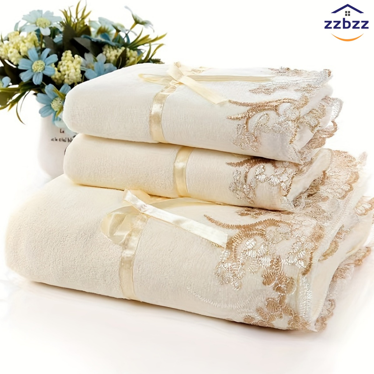 

1 Set Zzbzz Lace Towel - Super Soft, Skin-friendly Hand & Bath Towels With Locking For Home Bathroom