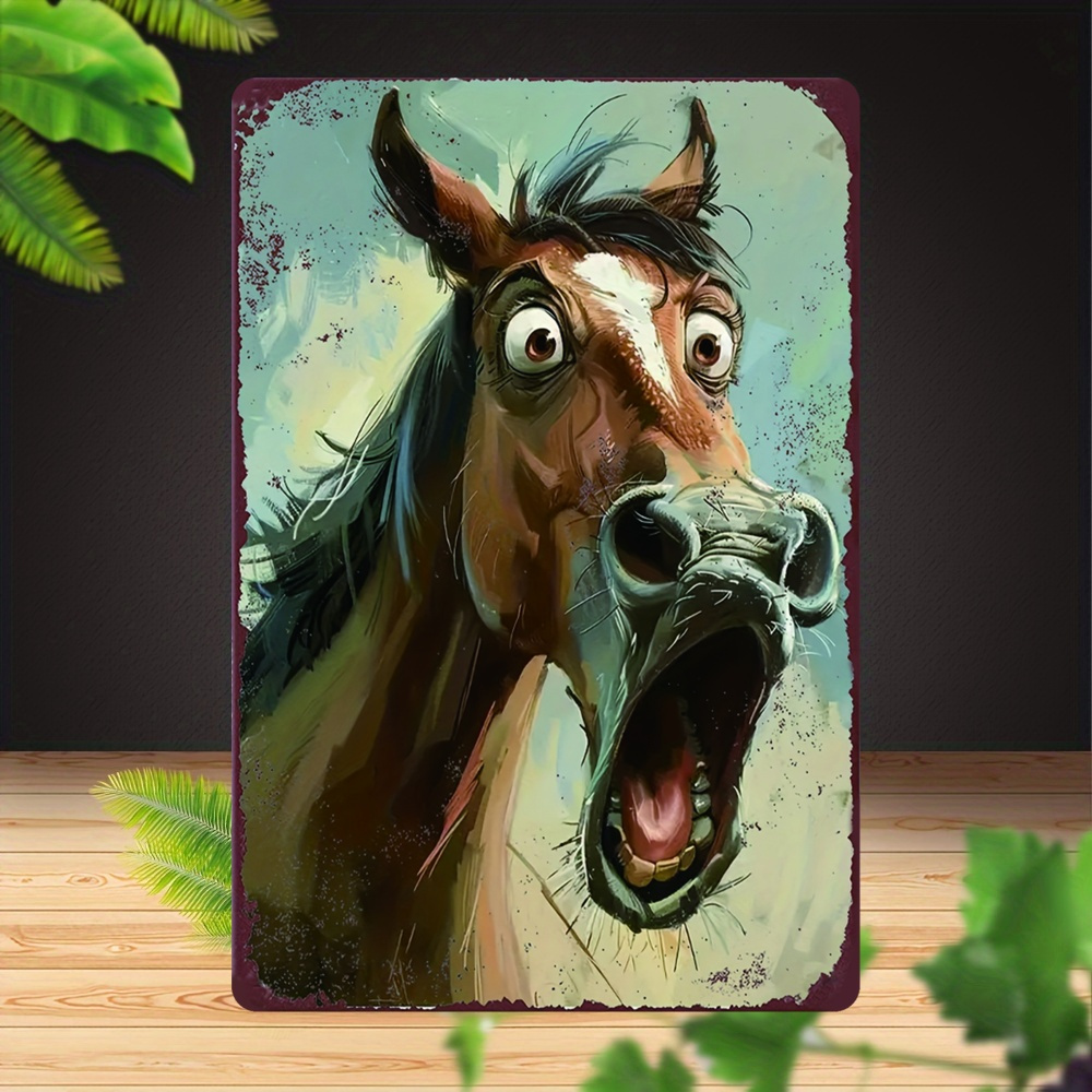 TEMU Vintage Horse Face Metal Wall Art - 8x12 Inch Rustic Iron Decorative Sign, Suitable For Home, Cafe, Bar, Farmhouse Or Garden - Quirky Animal