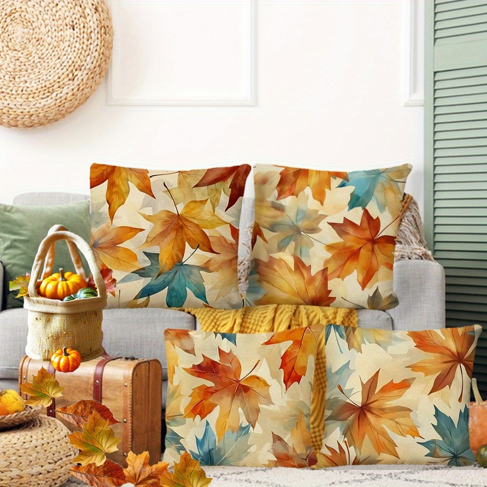 4pcs autumn thanksgiving maple leaf printed pillow covers double sided polyester zipper closure contemporary fall decor for living room bedroom sofa machine washable pillow inserts not included pillow covers for living room bedroom accents warm seasonal style durable fabric decorative pillowcases   festive pillowcases   textile accent pillowcases holiday   Product details 3