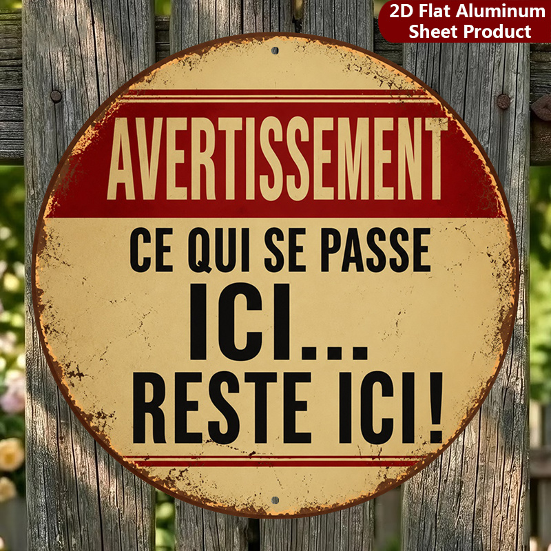 TEMU Panneau Décoratif Français Vintage Plat 2D, 1pc, Panneau d'Avertissement Parfait pour Maison, Porche, Jardin, Café, Etc, Signalétique Extérieure