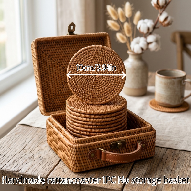 TEMU Natural Rattan Coasters Suitable For Heat-resistant, Scratchproof Table Protectors With Natural Rattan Woven Drink Coaster Pads - Durable