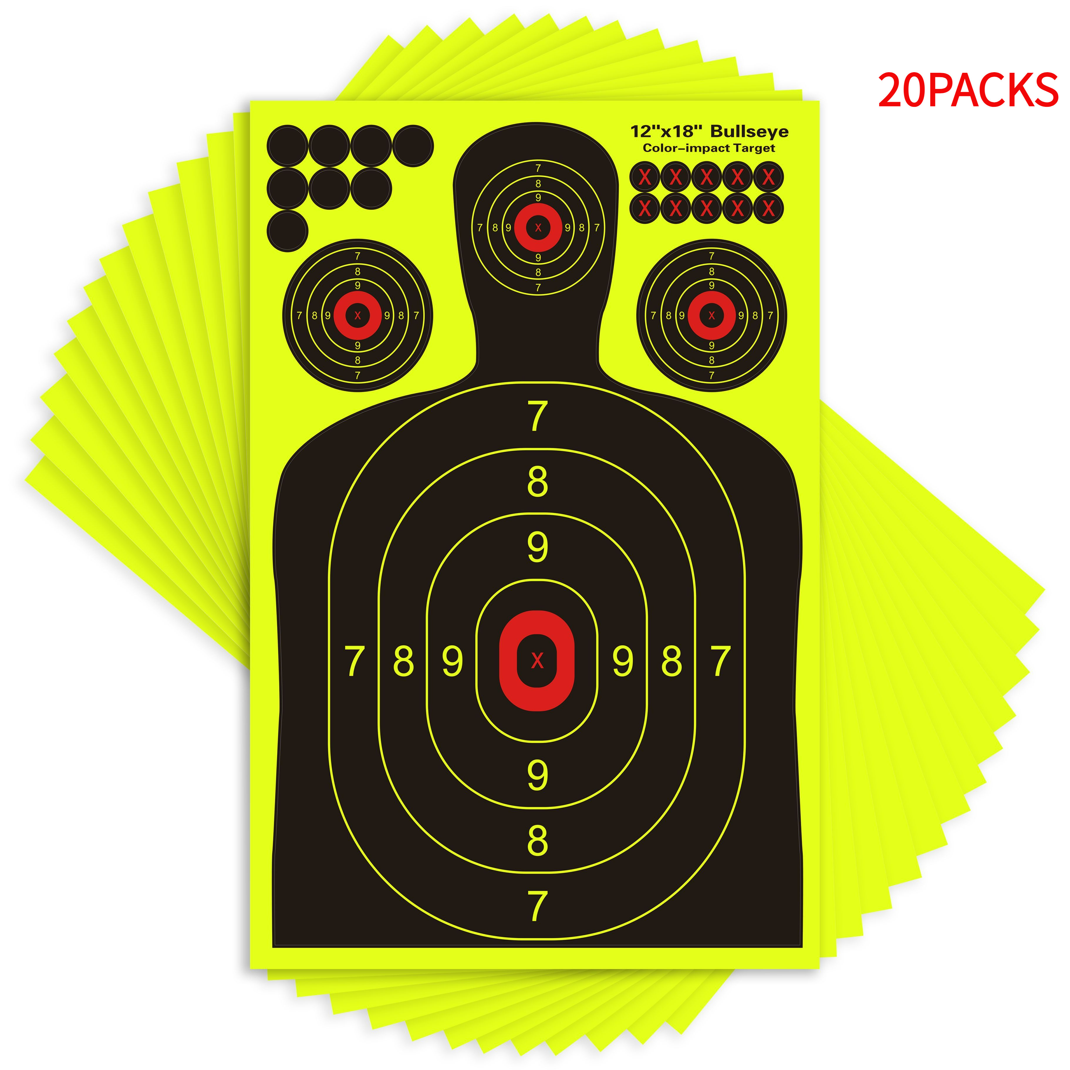 12x18 Inch Silhouette Splatter Targets - Bright Fluorescent Yellow Easily Seen On Impact When Hitting Target for BB Guns, Airguns, Rifles, Indoor And Outdoor Ranges (10/20/50/100 Packs)