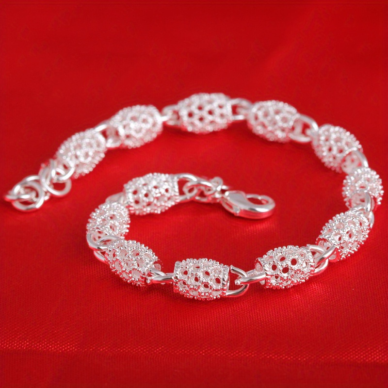 1pc luxury 925 sterling silver hollow bead bracelet for women   daily gift occasion   jewelry gift box included details 1