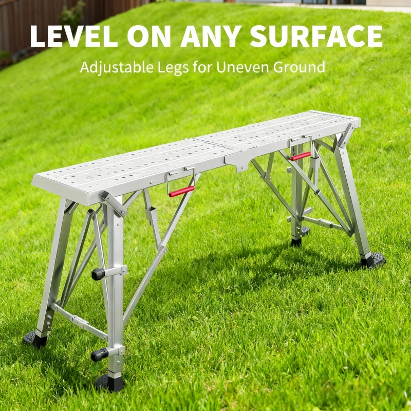 portable adjustable height support platform telescopic ladder non slip and lightweight with adjustable leg height compact size when folded easy to transport and store support platform for yard maintenance temporary work and other   Product details 0