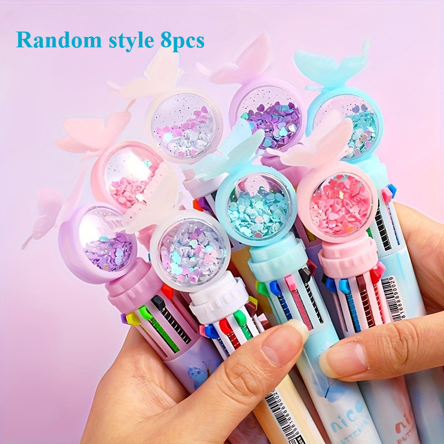 TEMU 8pcs Cartoon 10-color Pen Sparkle 10-color Pen - Random, Color Hand Account Pen - Valentine's Day Gift, Birthday Gift, Art Gift