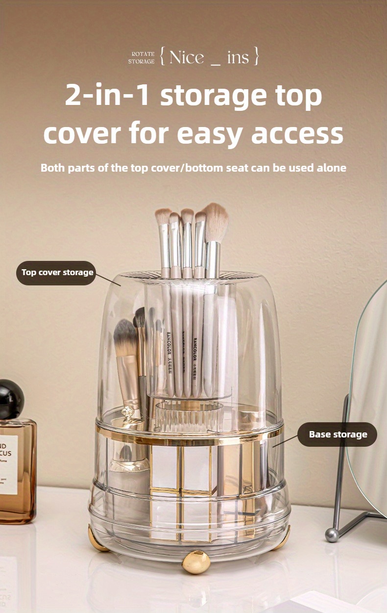 premium rotating makeup carousel   cosmetic organizer with sealed cover precision compartments for brushes lipsticks brow pencils luxe vanity centerpiece Product details 10