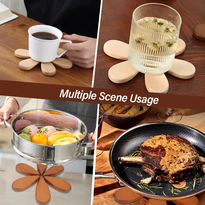 set of 4 wood coasters cherry tree shooting heat resistant trivets wood pileable round table protectors for hot dishes christmas party decor holiday tableware gift set Product details 2