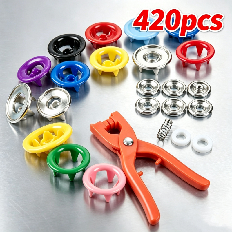 TEMU Lot de 420 boutons-pression multi-scénarios couture, boutons-pression colorés avec pince à main pour manuels