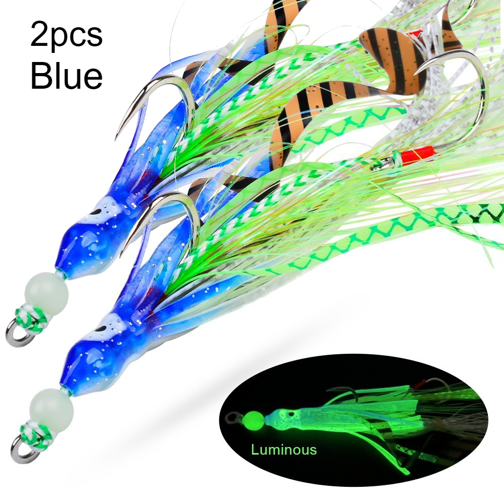 E-shop Avlcoaky 2 Stk. weicher Silikon-Tintenfischrock-Köder mit Jigging-Hilfshaken, leuchtender -Jig-Köder