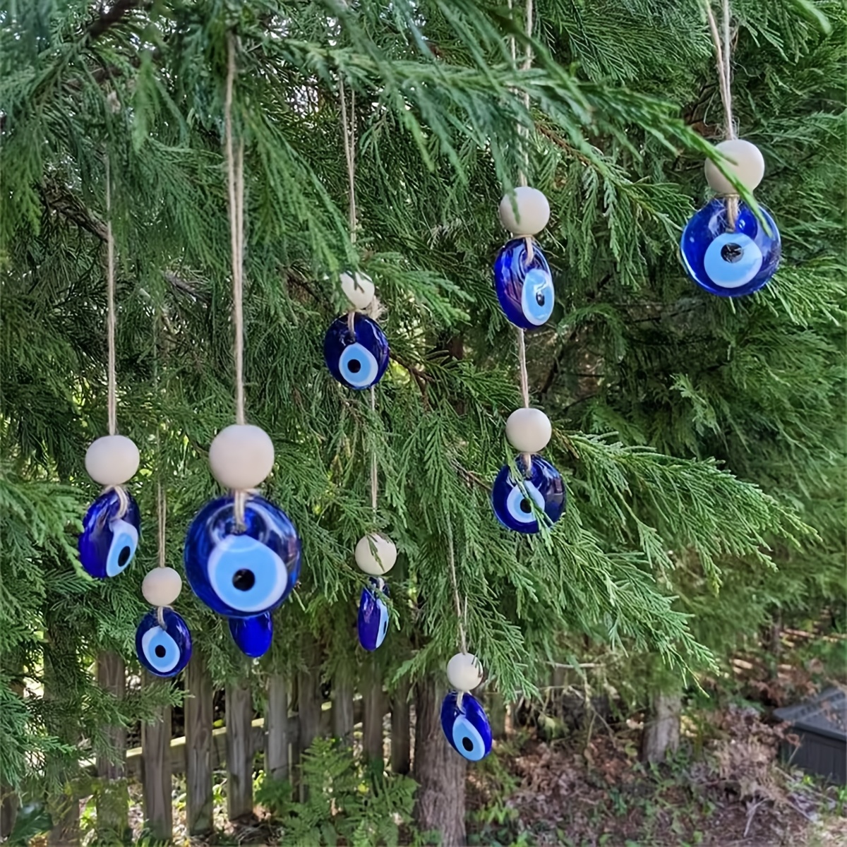 1pc/3pcs/5pcs Hemp Rope Wooden Bead Blue Eye Hanging Ornament, Bohemian Style Home Decor Pendant, Decorative Hanging Ornament For B&bs And Ethnic Restaurants, Holiday Decoration