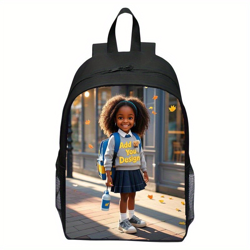 Customizable Black Backpack Made Of Lightweight, Featuring Adjustable Shoulder Straps, Zip Closure, Suitable For Casual Daily Commutes, Hand Washable, Unlined - Perfect For School And
