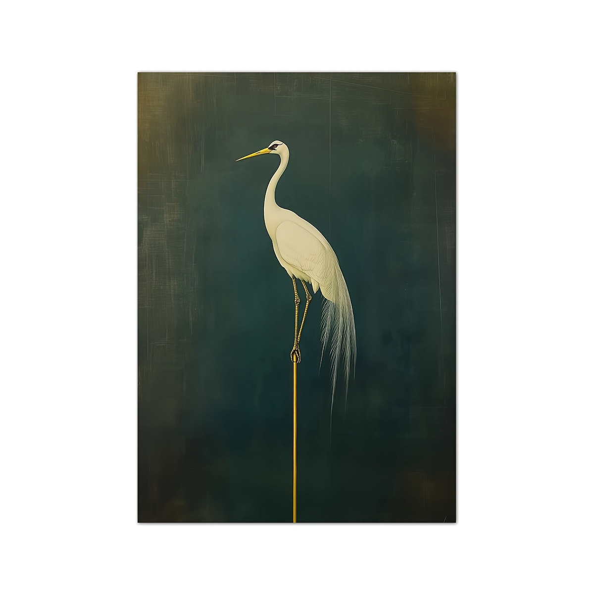TEMU 1pc Peinture Vintage de Grue Japonaise - Élégante Grues Blanches sur Toile Bleu Foncé, Affiche Encadrée en Bois Solide à Accrocher Décoration