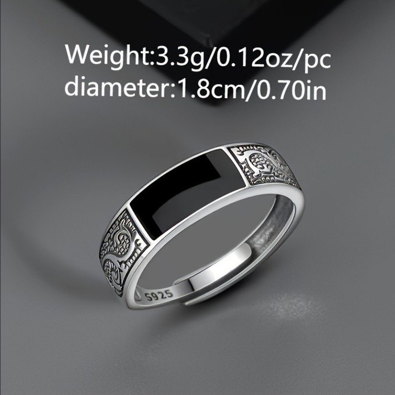 

925 Sterling Silver Ring Men's Trendy Brand High-end Small Pattern Boys' And Men's Ring
