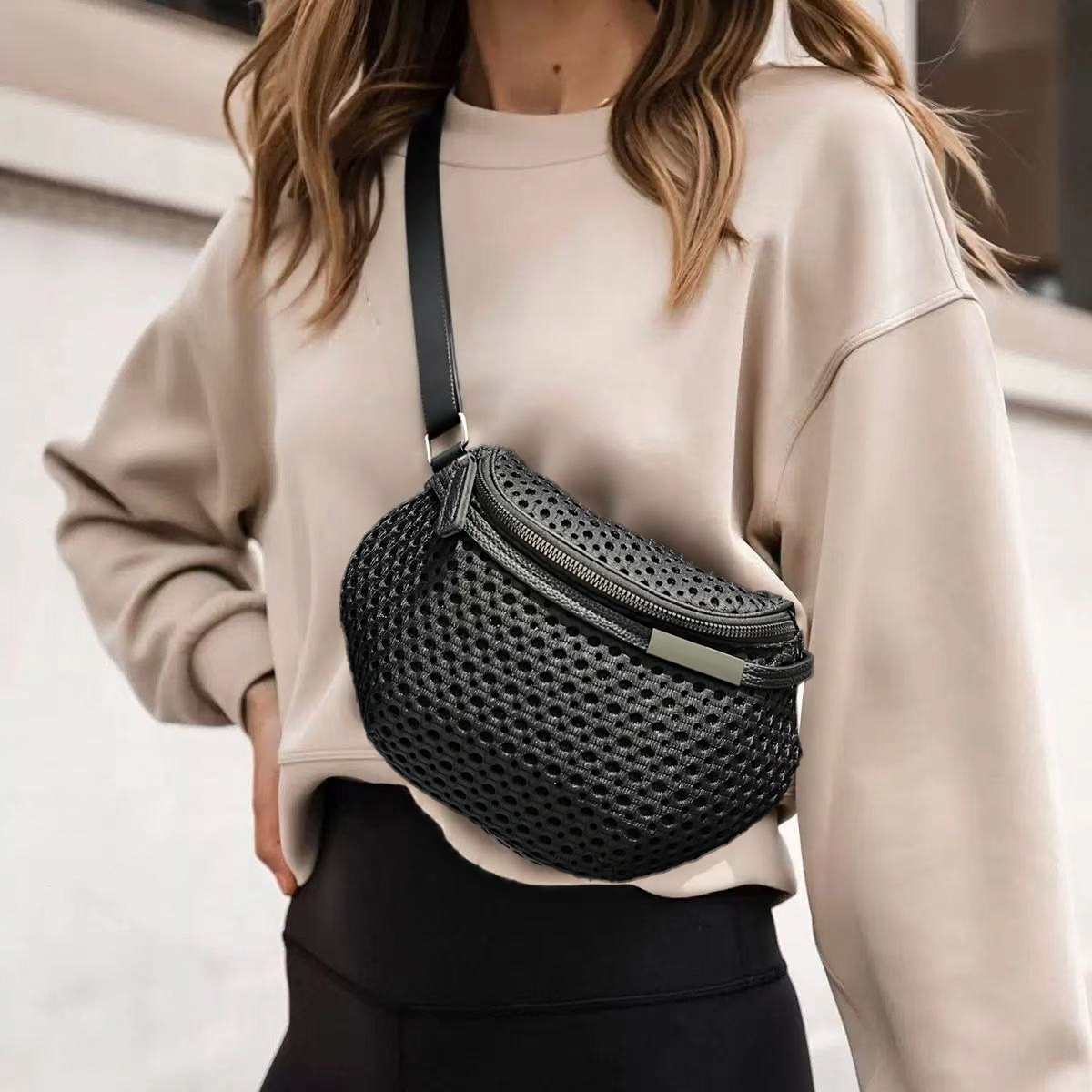 Black Mesh Crossbody Bag Front View