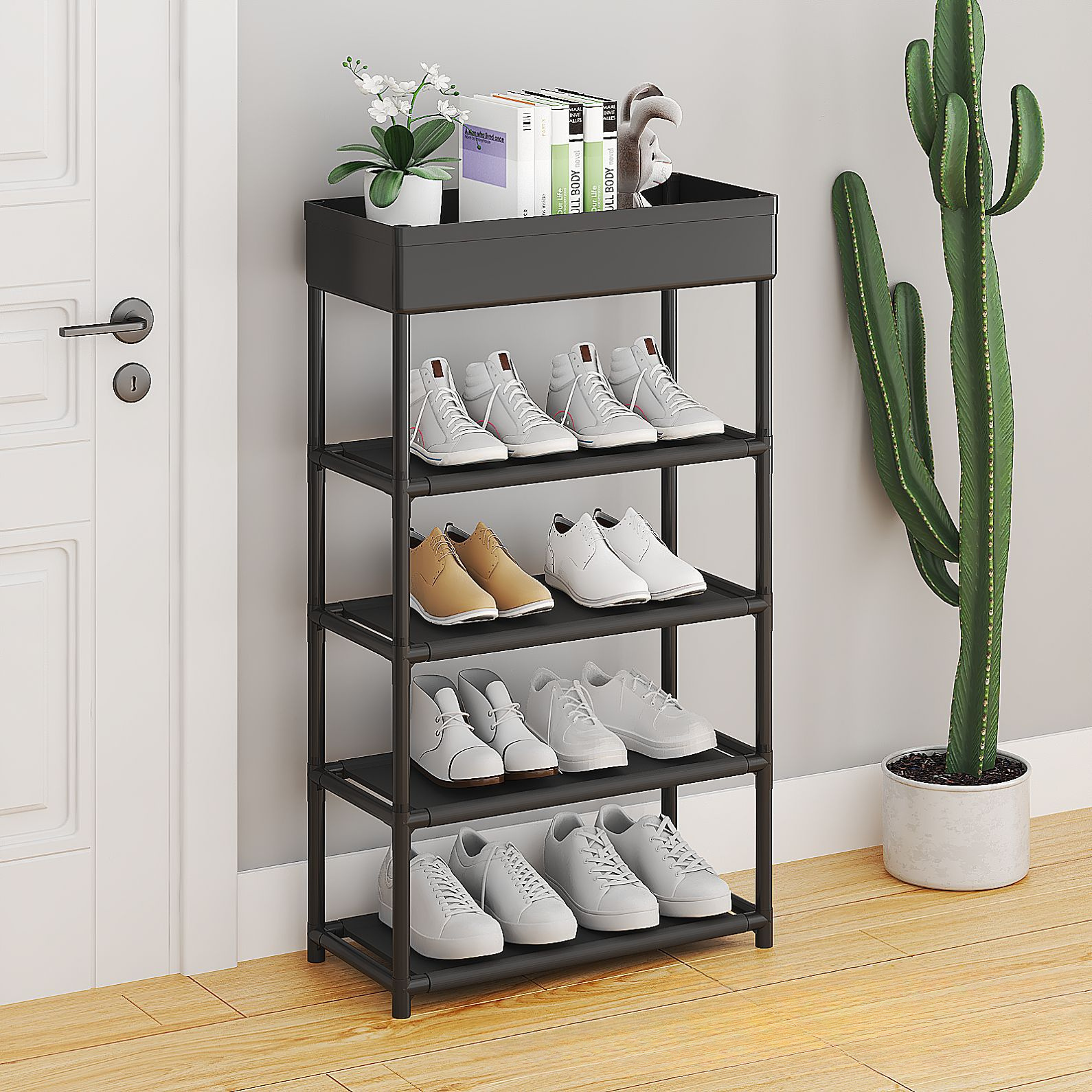 space saving shoe rack organizer   plastic floor standing for entryway closet bedroom storage details 4