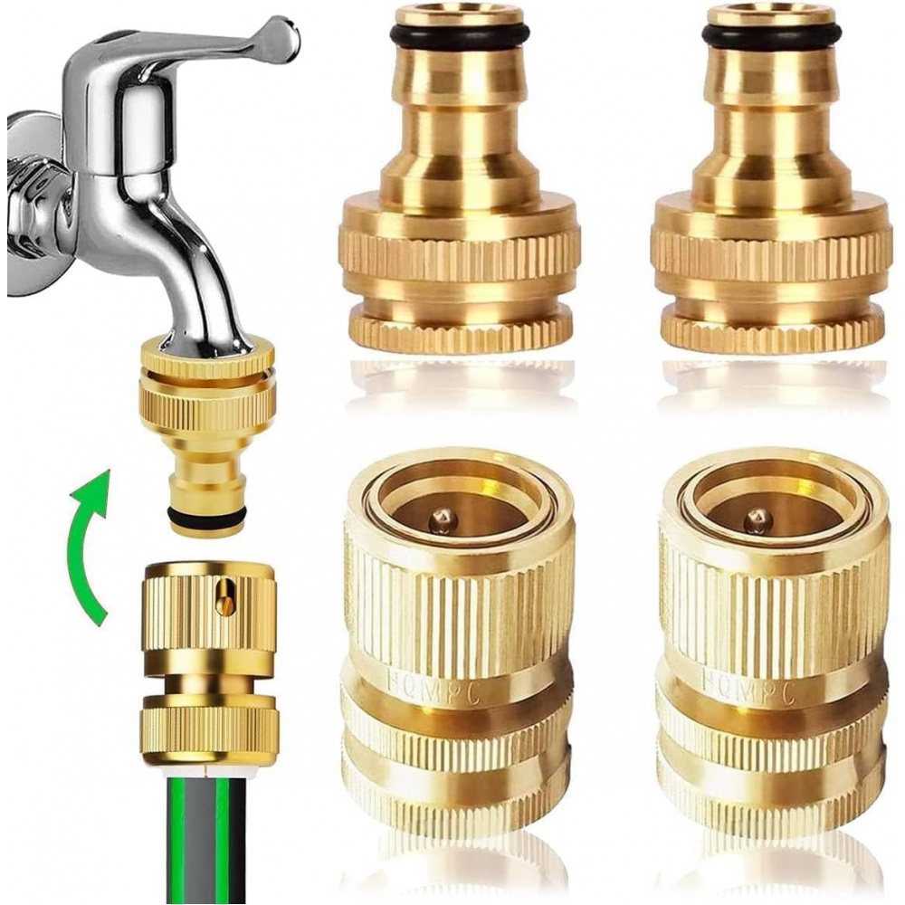 Image of 4pcs 1/2 Inch And 3/4 Inch 2-in-1 Garden Hose Quick Connect, Upgraded Quick Hose Connector - Garden Hose Nozzle Connection Kit For Garden & Outdoor Hose, Tools Set