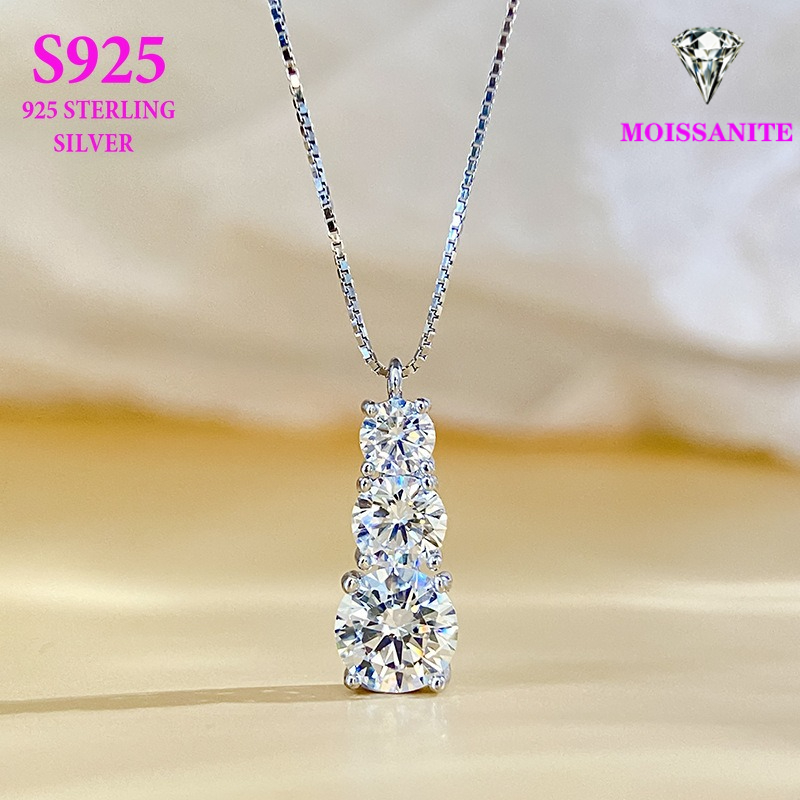 TEMU Collier avec pendentif en moissanite à trois pierres, argent sterling S925, et élégant, chaîne clavicule tendance et , idéal pour les fêtes, les