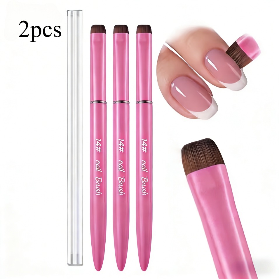 TEMU 2pcs 3-in-1 French Manicure Brush Set Tip Brushes Suitable For Gel Polish, Precision Nail Cleaning & Removal Tool, Professional Salon & Diy Nail